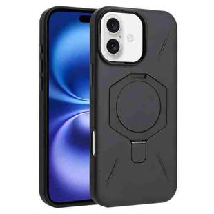 For iPhone 16 Plus Four-Corner Shockproof MagSafe Holder TPU Hybrid PC Phone Case(Black)