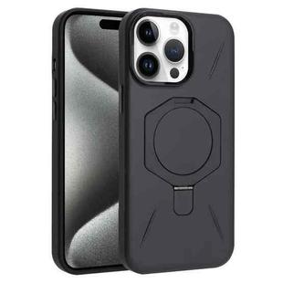 For iPhone 15 Pro Four-Corner Shockproof MagSafe Holder TPU Hybrid PC Phone Case(Black)