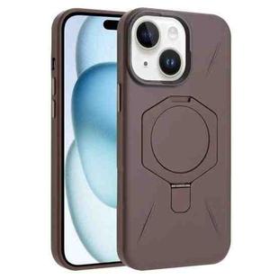 For iPhone 15 Four-Corner Shockproof MagSafe Holder TPU Hybrid PC Phone Case(Desert Gold)