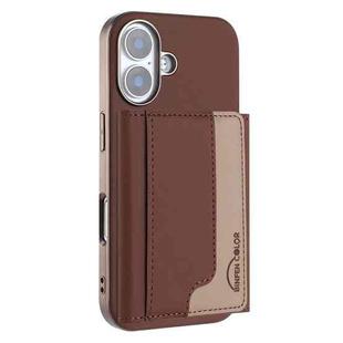 For iPhone 16 Colour Matching Horizontal Magnetic Card Bag RFID MagSafe Phone Case(Brown)