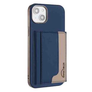 For iPhone 15 Plus Colour Matching Horizontal Magnetic Card Bag RFID MagSafe Phone Case(Dark Blue)