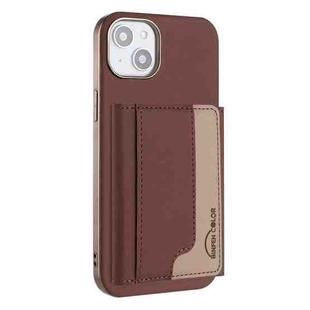 For iPhone 15 Plus Colour Matching Horizontal Magnetic Card Bag RFID MagSafe Phone Case(Brown)