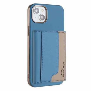 For iPhone 15 Plus Colour Matching Horizontal Magnetic Card Bag RFID MagSafe Phone Case(Baby Blue)