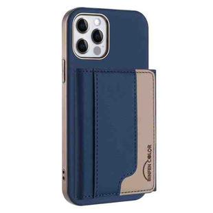 For iPhone 12 / 12 Pro Colour Matching Horizontal Magnetic Card Bag RFID MagSafe Phone Case(Dark Blue)