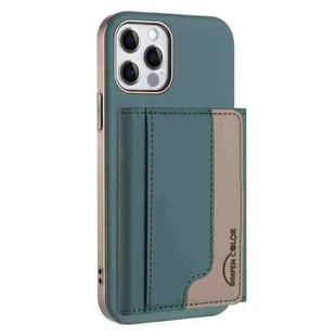 For iPhone 12 / 12 Pro Colour Matching Horizontal Magnetic Card Bag RFID MagSafe Phone Case(Green)