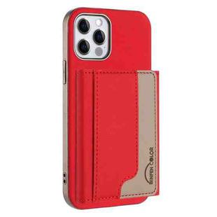 For iPhone 12 / 12 Pro Colour Matching Horizontal Magnetic Card Bag RFID MagSafe Phone Case(Red)