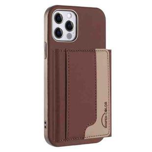 For iPhone 12 / 12 Pro Colour Matching Horizontal Magnetic Card Bag RFID MagSafe Phone Case(Brown)
