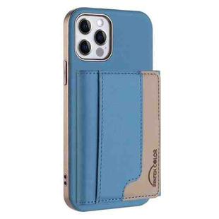 For iPhone 12 / 12 Pro Colour Matching Horizontal Magnetic Card Bag RFID MagSafe Phone Case(Baby Blue)