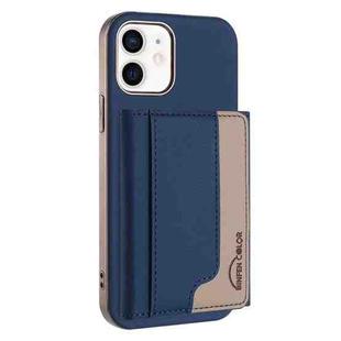 For iPhone 11 Colour Matching Horizontal Magnetic Card Bag RFID MagSafe Phone Case(Dark Blue)