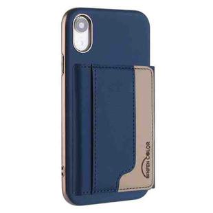 For iPhone XR Colour Matching Horizontal Magnetic Card Bag RFID MagSafe Phone Case(Dark Blue)