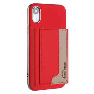 For iPhone XR Colour Matching Horizontal Magnetic Card Bag RFID MagSafe Phone Case(Red)