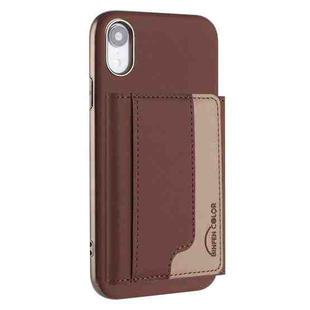 For iPhone XR Colour Matching Horizontal Magnetic Card Bag RFID MagSafe Phone Case(Brown)