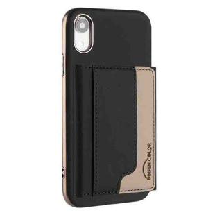 For iPhone XR Colour Matching Horizontal Magnetic Card Bag RFID MagSafe Phone Case(Black)