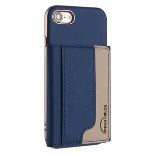 For iPhone 8 / 7 / 6 Colour Matching Horizontal Magnetic Card Bag RFID MagSafe Phone Case(Dark Blue)