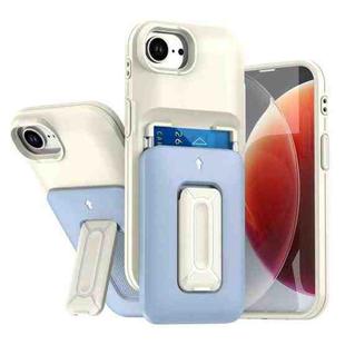 For iPhone 16e Sliding Card Holder Integrated Phone Case with Kickstand(Beige Blue)