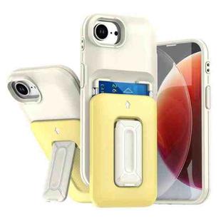 For iPhone 16e Sliding Card Holder Integrated Phone Case with Kickstand(Beige Yellow)