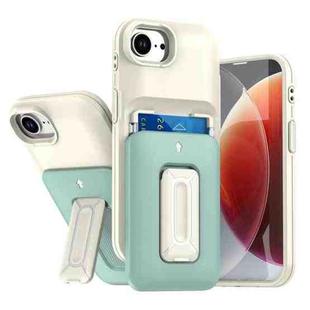 For iPhone 16e Sliding Card Holder Integrated Phone Case with Kickstand(Beige Green)