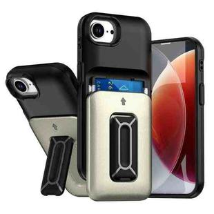 For iPhone 16e Sliding Card Holder Integrated Phone Case with Kickstand(Black Gold)