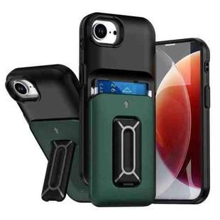 For iPhone 16e Sliding Card Holder Integrated Phone Case with Kickstand(Black Green)