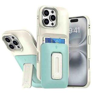 For iPhone 16 Pro Max Sliding Card Holder Integrated Phone Case with Kickstand(Beige Green)