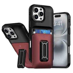 For iPhone 16 Pro Max Sliding Card Holder Integrated Phone Case with Kickstand(Black Red)