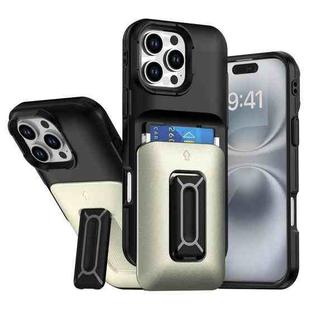 For iPhone 16 Pro Max Sliding Card Holder Integrated Phone Case with Kickstand(Black Gold)