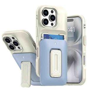 For iPhone 16 Pro Sliding Card Holder Integrated Phone Case with Kickstand(Beige Blue)