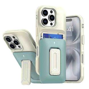 For iPhone 16 Pro Sliding Card Holder Integrated Phone Case with Kickstand(Beige Green)