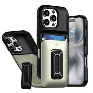 For iPhone 16 Pro Sliding Card Holder Integrated Phone Case with Kickstand(Black Gold)