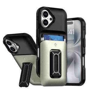 For iPhone 16 Plus Sliding Card Holder Integrated Phone Case with Kickstand(Black Gold)