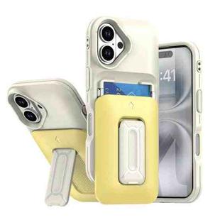 For iPhone 16 Sliding Card Holder Integrated Phone Case with Kickstand(Beige Yellow)