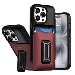 For iPhone 15 Pro Sliding Card Holder Integrated Phone Case with Kickstand(Black Red)