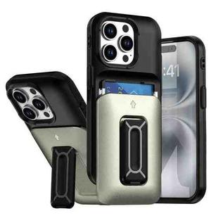 For iPhone 15 Pro Sliding Card Holder Integrated Phone Case with Kickstand(Black Gold)