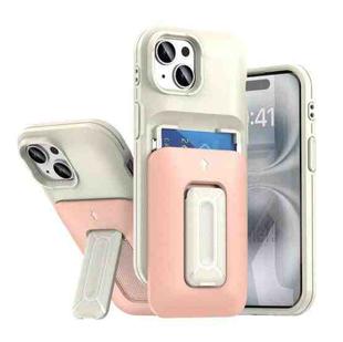 For iPhone 14 / 13 Sliding Card Holder Integrated Phone Case with Kickstand(Beige Pink)