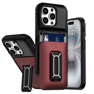 For iPhone 14 Pro Sliding Card Holder Integrated Phone Case with Kickstand(Black Red)