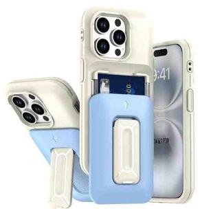 For iPhone 13 Pro Sliding Card Holder Integrated Phone Case with Kickstand(Beige Blue)