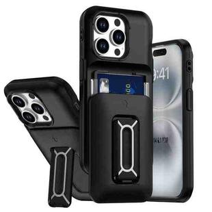 For iPhone 13 Pro Sliding Card Holder Integrated Phone Case with Kickstand(Black)