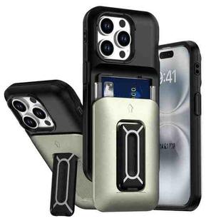 For iPhone 13 Pro Sliding Card Holder Integrated Phone Case with Kickstand(Black Gold)