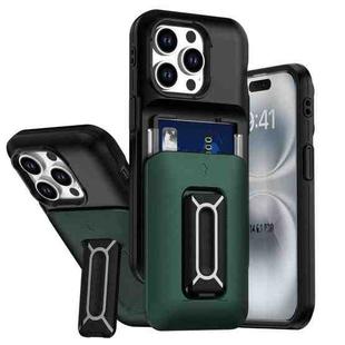For iPhone 13 Pro Sliding Card Holder Integrated Phone Case with Kickstand(Black Green)