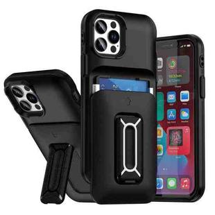 For iPhone 12 / 12 Pro Sliding Card Holder Integrated Phone Case with Kickstand(Black)
