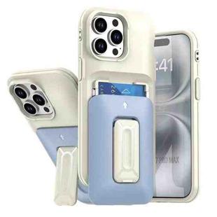 For iPhone 12 Pro Max Sliding Card Holder Integrated Phone Case with Kickstand(Beige Blue)