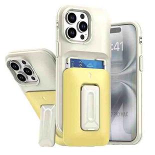 For iPhone 12 Pro Max Sliding Card Holder Integrated Phone Case with Kickstand(Beige Yellow)