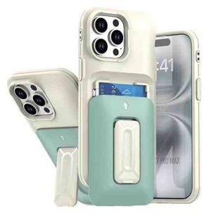 For iPhone 12 Pro Max Sliding Card Holder Integrated Phone Case with Kickstand(Beige Green)