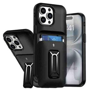 For iPhone 12 Pro Max Sliding Card Holder Integrated Phone Case with Kickstand(Black)