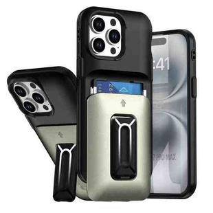 For iPhone 12 Pro Max Sliding Card Holder Integrated Phone Case with Kickstand(Black Gold)