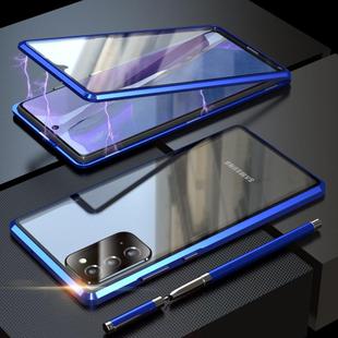 For Samsung Galaxy Note20 Shockproof Double-sided Tempered Glass Magnetic Attraction Case with Black Camera Lens Protector Cover(Blue)