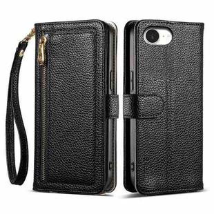 For iPhone 16e ESEBLE E11 Colorful Litchi Pattern Zipper Wallet Leather Phone Case(Black)
