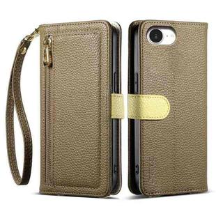 For iPhone 16e ESEBLE E11 Colorful Litchi Pattern Zipper Wallet Leather Phone Case(Amber Brown)