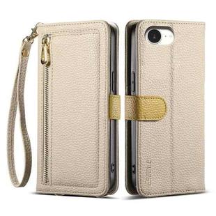 For iPhone 16e ESEBLE E11 Colorful Litchi Pattern Zipper Wallet Leather Phone Case(Khaki)