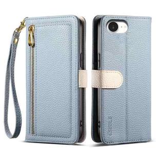 For iPhone 16e ESEBLE E11 Colorful Litchi Pattern Zipper Wallet Leather Phone Case(Sky Blue)